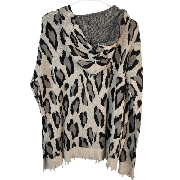 Fate Womens Large Leopard Print Knit Hoodie With Frayed Hem - Picture 7 of 10